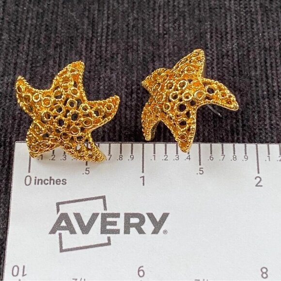 Vintage Starfish Gold Tone Mesh Earrings Pierced - Picture 7 of 9
